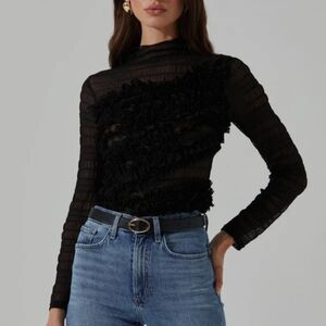 Astr the Label Mock Neck Sheer 3D Ruffle Top Size Large Nwt ❤️